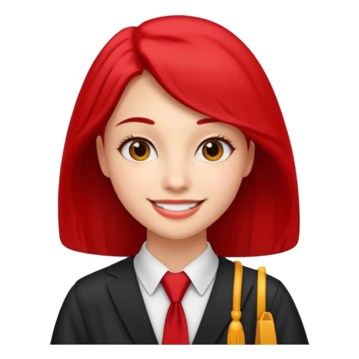 graduate women student with red tie sticker