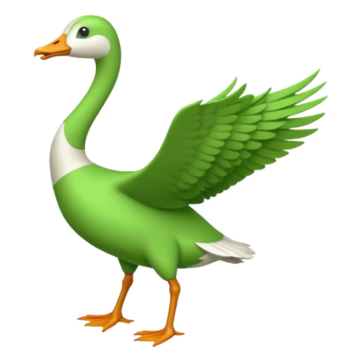 "Running goose emoji with long neck and two legs, all bright green #39C700. Wings folded tightly, no flapping or extra colors." sticker