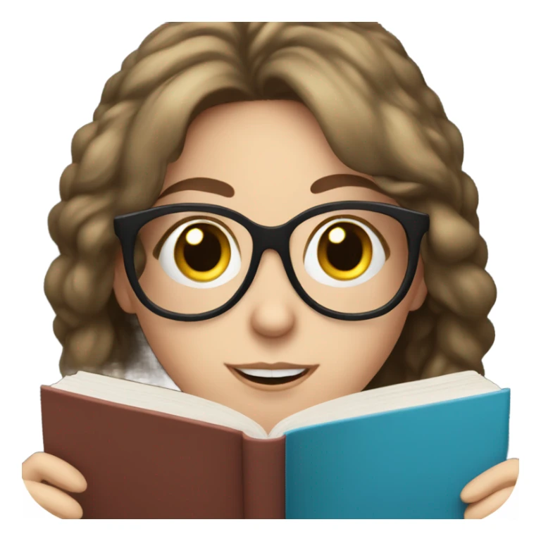 Brunette white girl with blue eyes and glasses, reading a book sticker