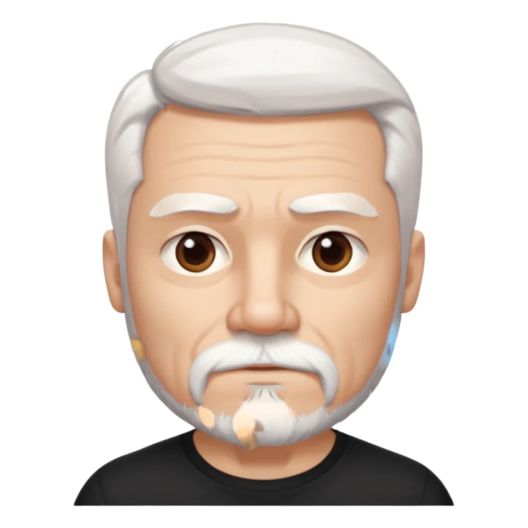 White haired muscled adult man with a black t-shirt. He has white beard with a short goatee. Dark brown eyes and some wrinkles. sticker