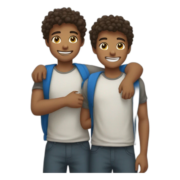 2 teenagers brothers holding shoulders, smiling sticker
