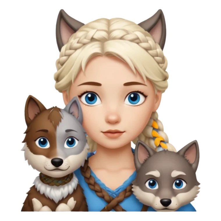 Viking platinum blonde girl with braid and blue eyes. Wolf pet sticker