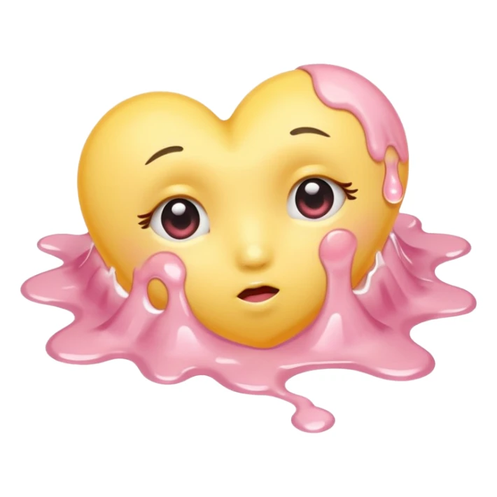 A pastel-yellow heart melting into soft pink tears, curled on a clouded floor under warm sunrise light. sticker