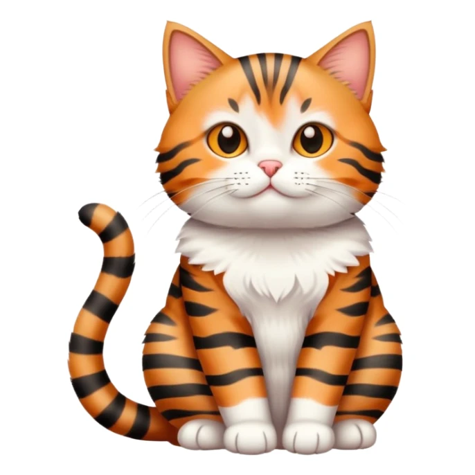 Cute tabby cat with white stomach, adorable face, sitting position showing white belly sticker