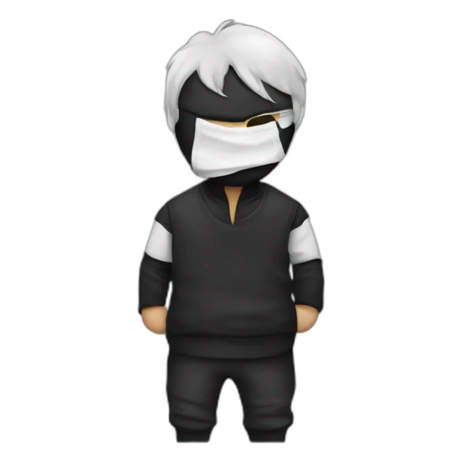 thief wearing a black and white shirt with a black mask sticker
