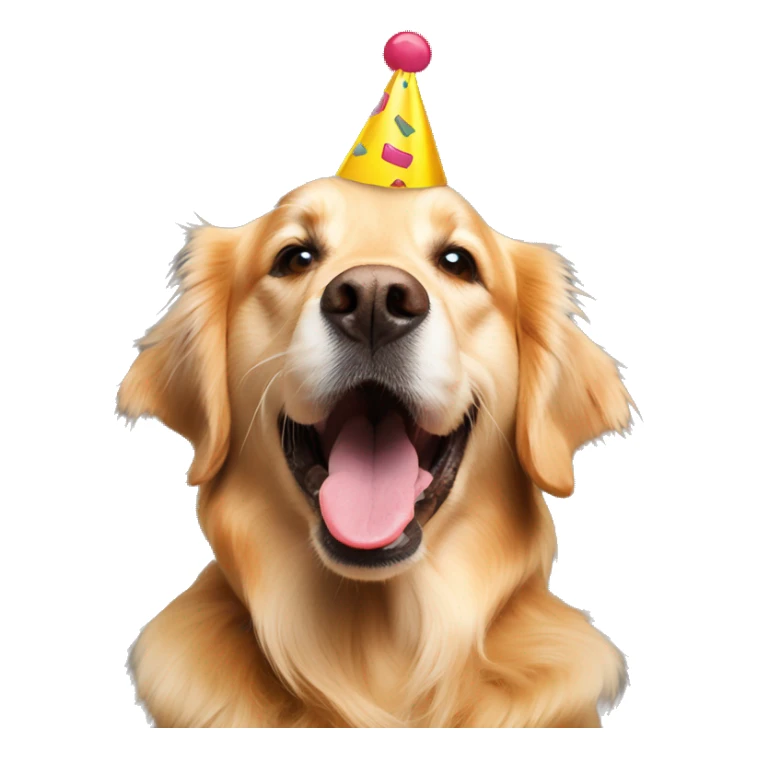 golden retriever with a birthday hat and tongue out sticker
