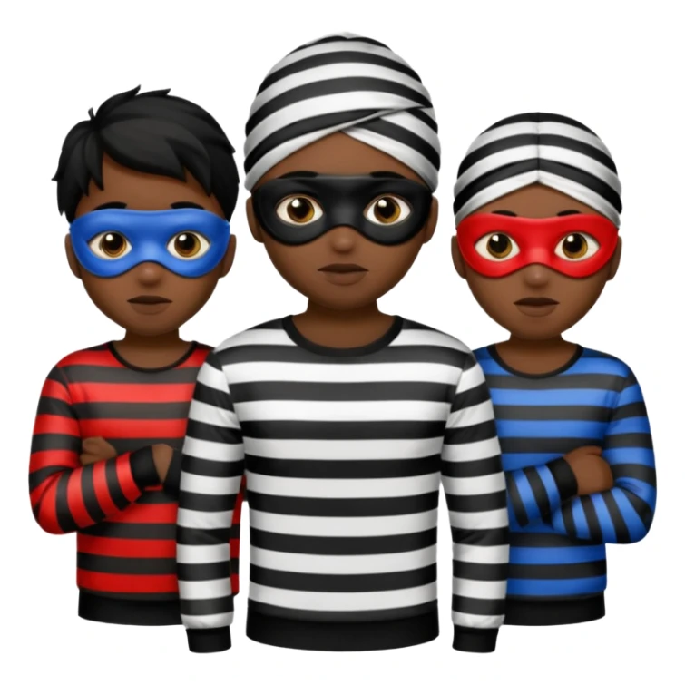 3 theif robbers emoji,Stripped shirt,eye mask, black head. sticker