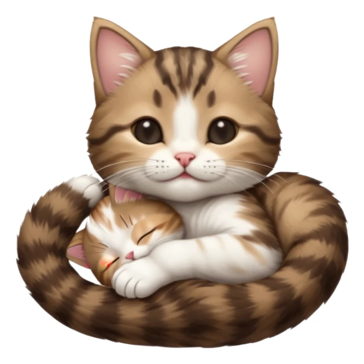 dark brown tabby and white kitten eyes closed whilst in funny positions stretched out and  upside down sticker