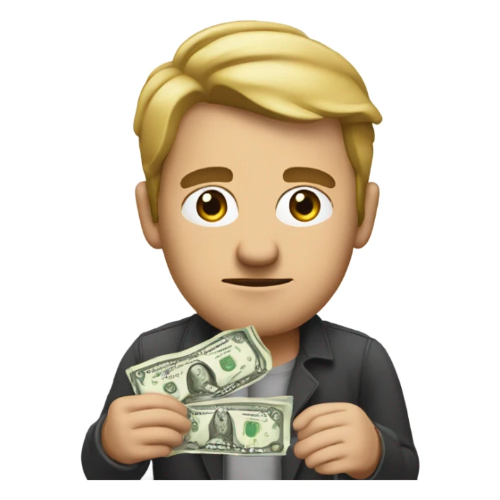 Man sticking out his hand with money and a scowl  sticker