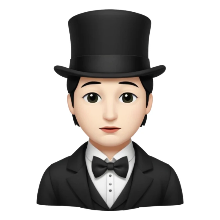 A man with snow white skin, a black half mask with an eye hole, a black top hat, a black vest with a black tie tucked underneath, and a white collared shirt. Closed eyes. sticker