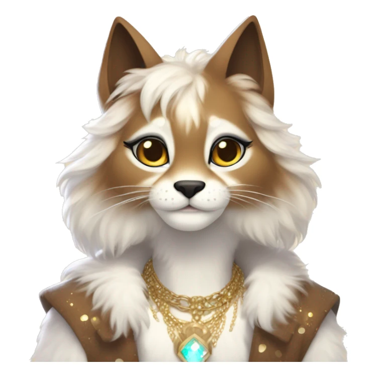 Furry, sparkle, iridescent, colorful, pastel, edgy, cool, fantasy beautiful, brown, beige, white, divine, godly, angelic, animal, anthro, full body, fursona, feline sticker