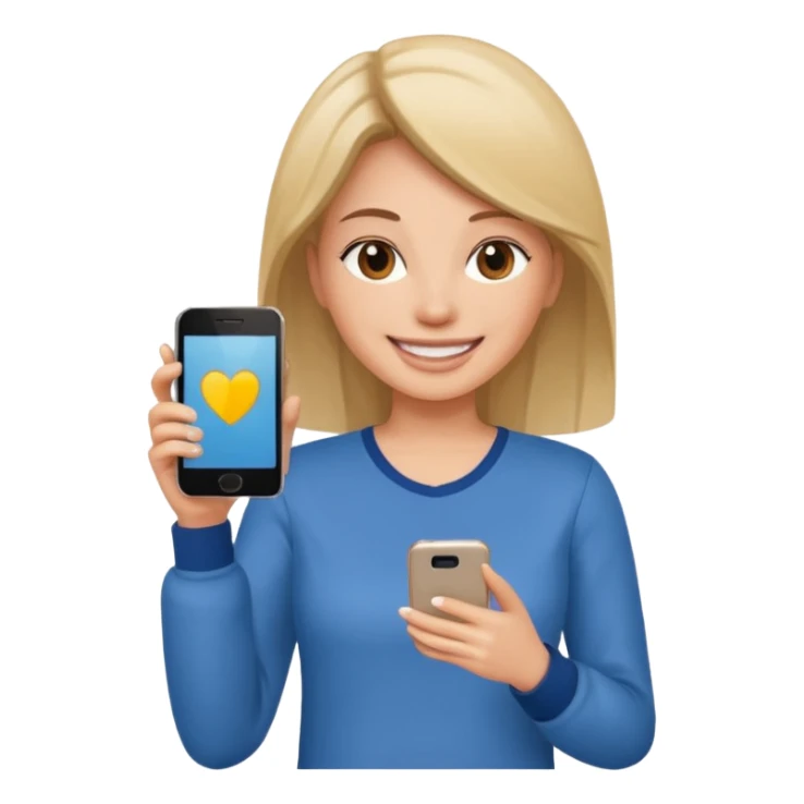 woman casual clothes holding one mobile phone sticker