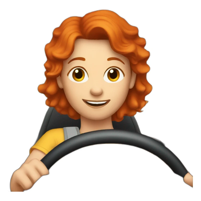 a adult with short red hair driving a car sticker