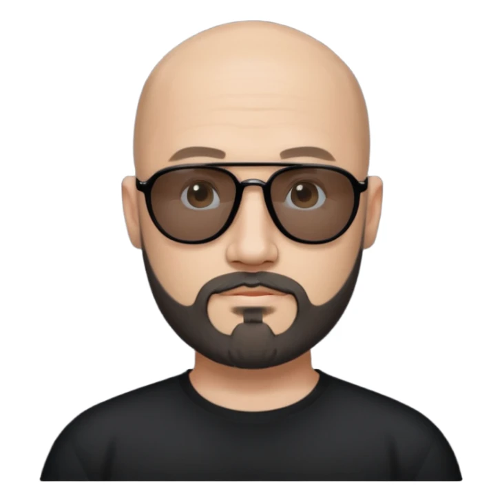 Bald man, wearing black fashion sunglasses, goatee beard sticker
