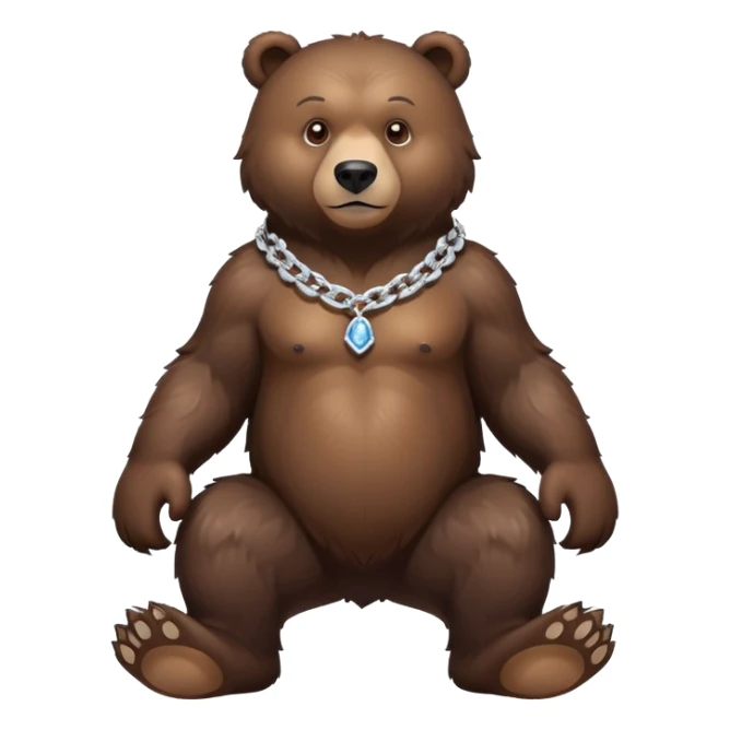 Full-body dark brown bear with rich detailed fur, entire bear shown realistically on four paws, stern look, ice chain necklace, natural stance sticker