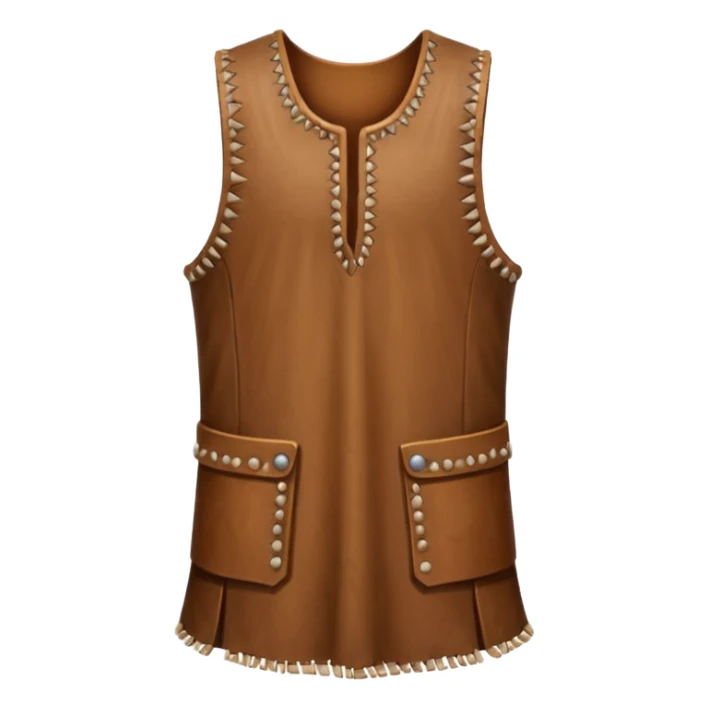A sleeveless leather tunic stitched with bone needles, brown color









 sticker