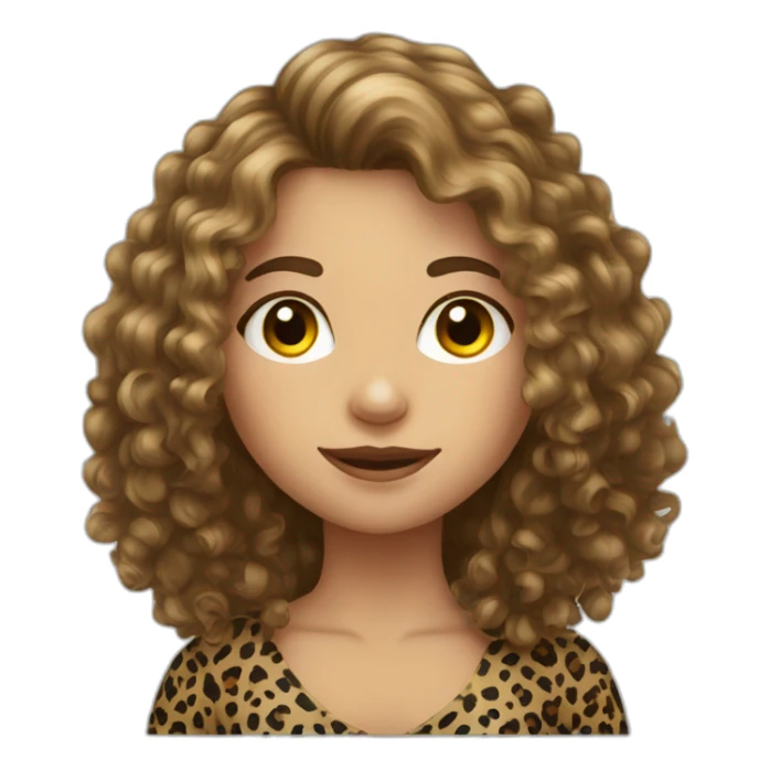 European curly long hair girl in leopard sticker