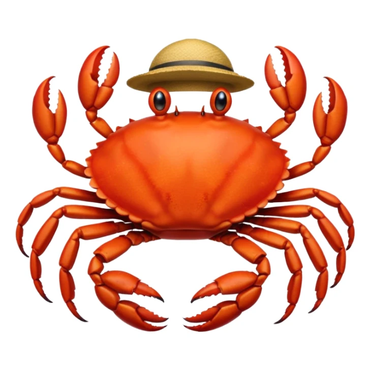 a crab with a hat with written "carbonfact" on it sticker