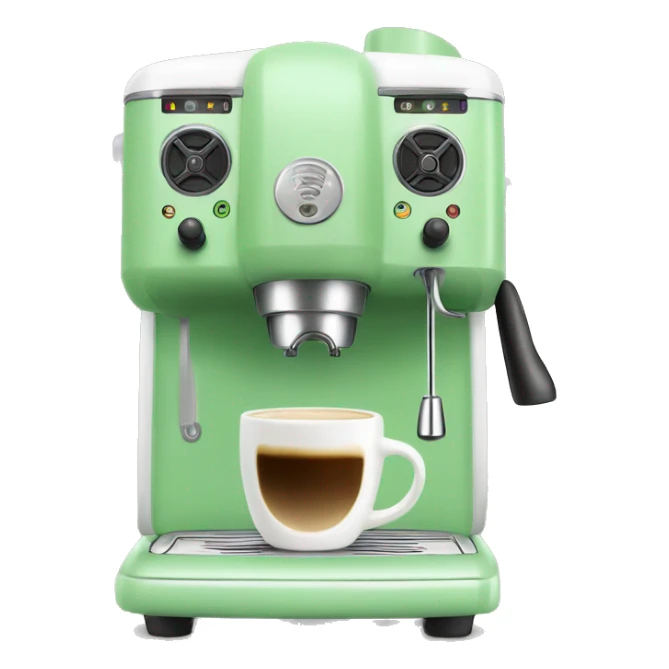 light baby green espresso machine with a white cup on it sticker