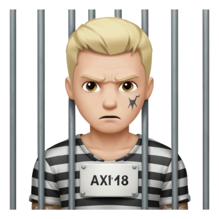 angry tattooed blonde male prisoner with prison cell bg sticker