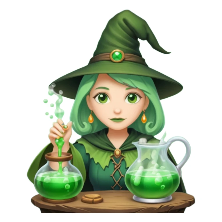 green witch cooking potion sticker