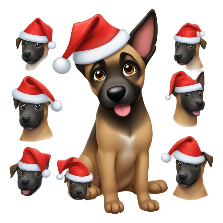 Belgian malinois puppy in a Santa hat cartoon sticker