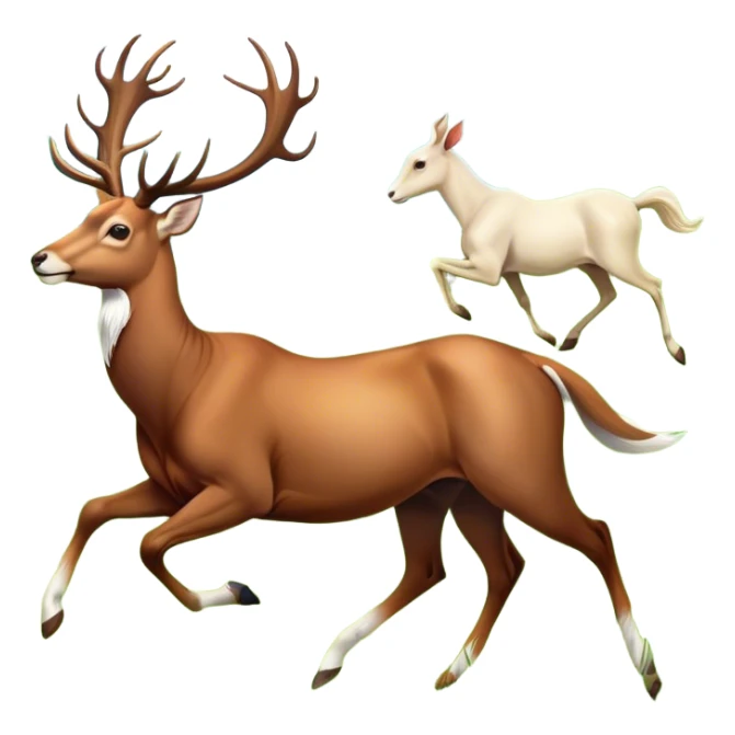 Icon for Hoofed Animals: A vibrant collage featuring a graceful deer with elegant antlers, a strong horse galloping in the wild, and a gentle goat nibbling grass. The background includes soft green meadows and rolling hills. Transparent background. sticker