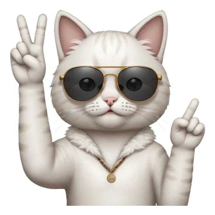 a cat wearing sunglasses a saying peace out on his head there would be written peace out and he will do the pose for peace out sticker
