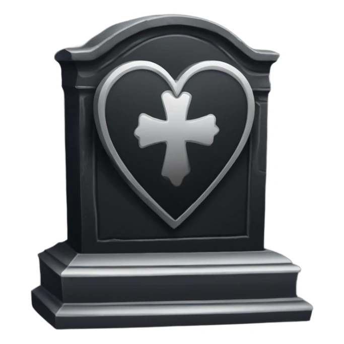 a black tombstone with the inscriptions in silver RIP  silver heart in the center sticker