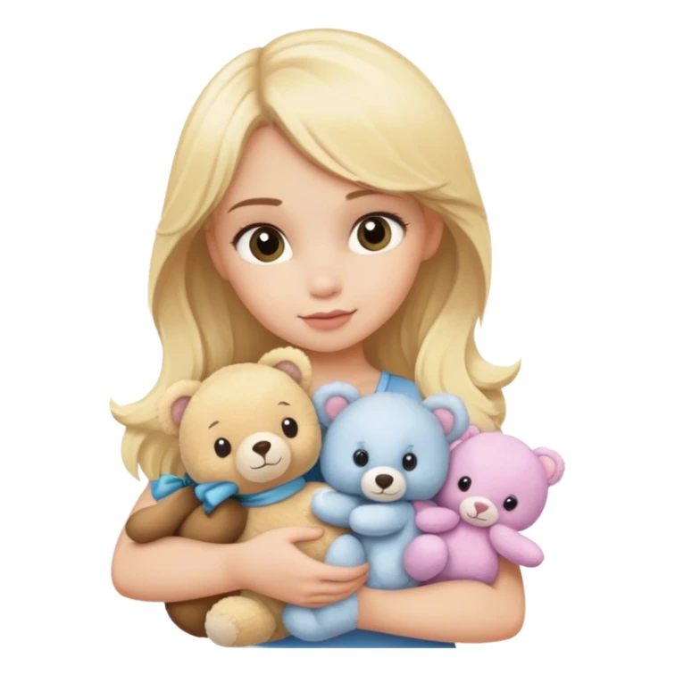 bashful blonde model holding a pile of cute stuffed animals sticker