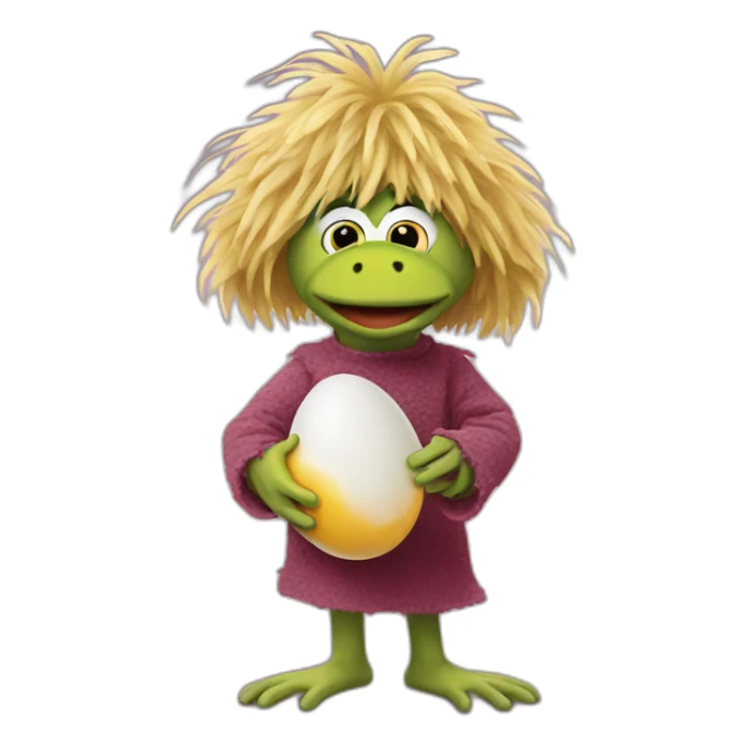 Fraggle with blond hair eating egg  sticker