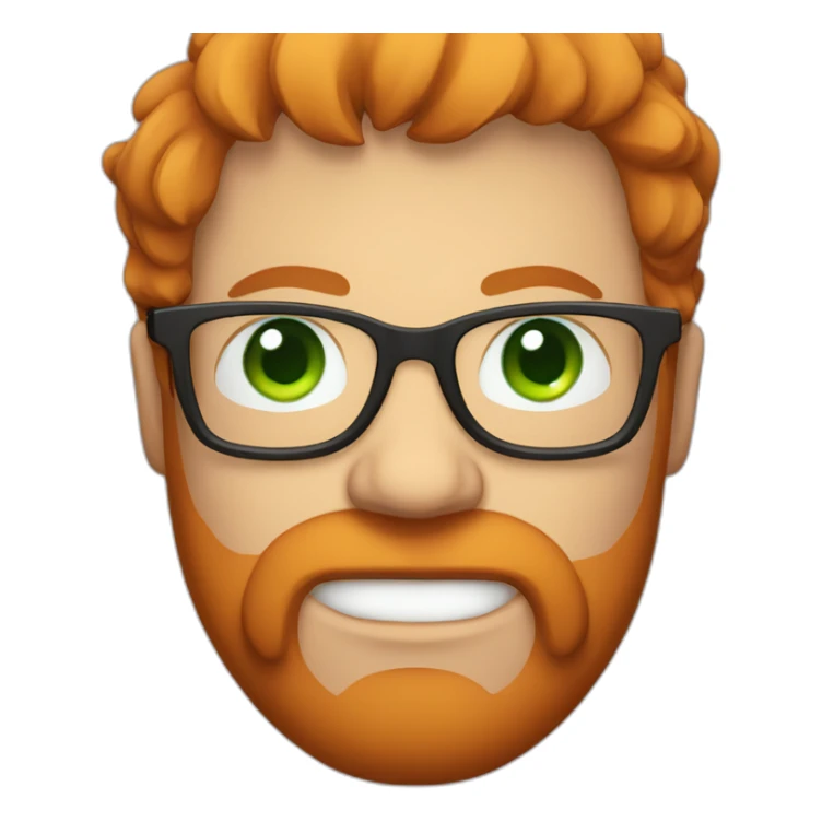 A red-haired fat guy with green eyes and withglasses and a beard sticker
