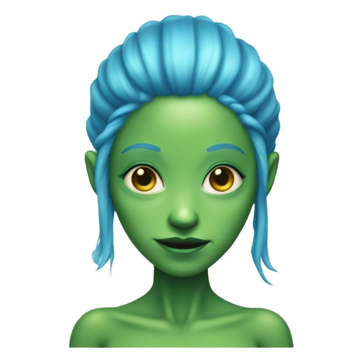 a green alien woman full body,blue hair sticker