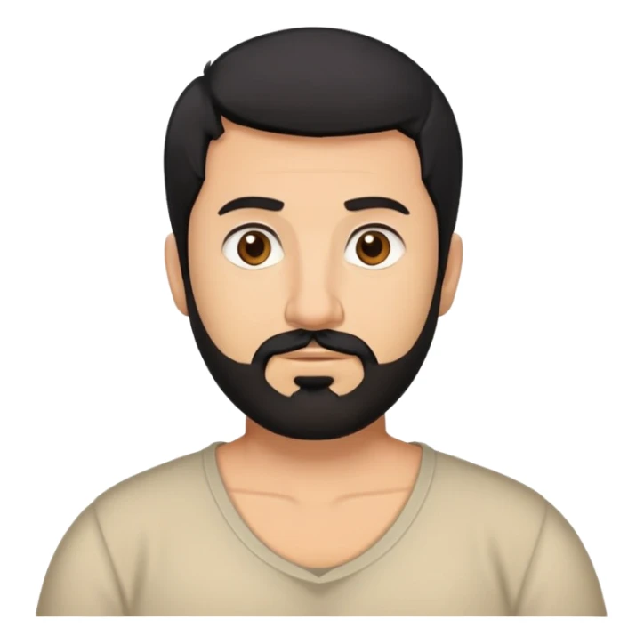 A man with short black hair. A black beard like a zohan. Brown eyes, a slightly chubby build. sticker