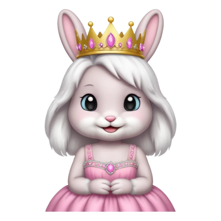 Bunny emoji + tiara + pink dress + happy sticker