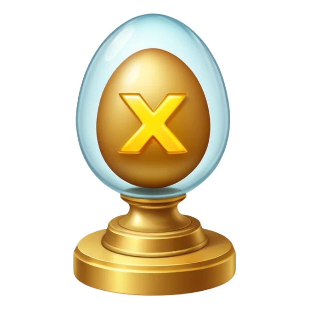 A trophy egg in a glass cube
— Like in a museum or a safe, with an "x?" glowing on it — evokes a sense of rarity and exclusivity. Like, "Not everyone can get here." sticker