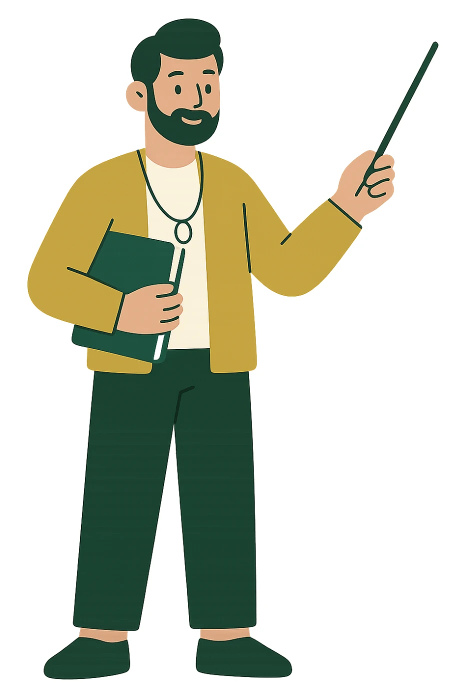 general education teacher, modern look, green gold and white color scheme, rounded shapes, simple design sticker