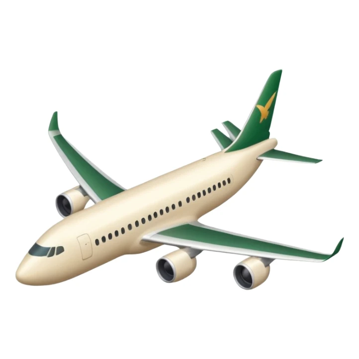 long light beige passenger airplane with dark green accents on fuselage and wings, emoji style sticker