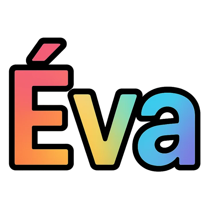 Éva name in colorful gradient modern font with dark outline, transparent background, in the style of sample images sticker