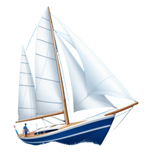 An icon featuring a sleek sailboat with billowing sails cutting through the waves. The design includes the boat's mast, a wind-filled sail, and water splashes, symbolizing the thrill and skill of sailing. Transparent background highlights the elegance and power of wind-driven sports. sticker