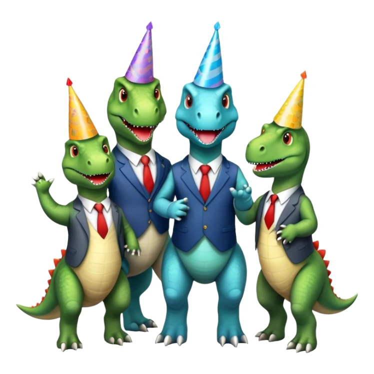 three office dinosaurs in office suits celebrating birthday sticker