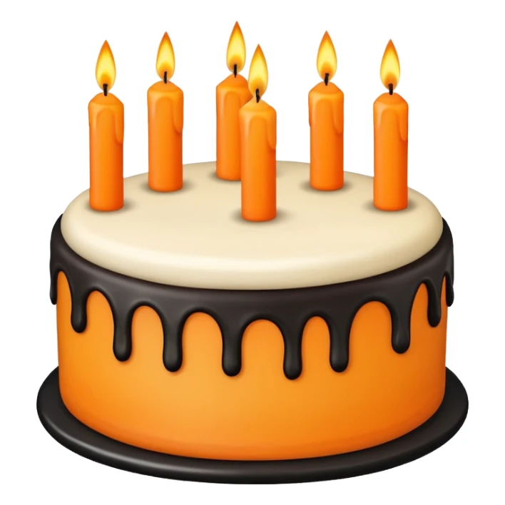 Vanilla birthday cake with orange and black decorations and candles sticker