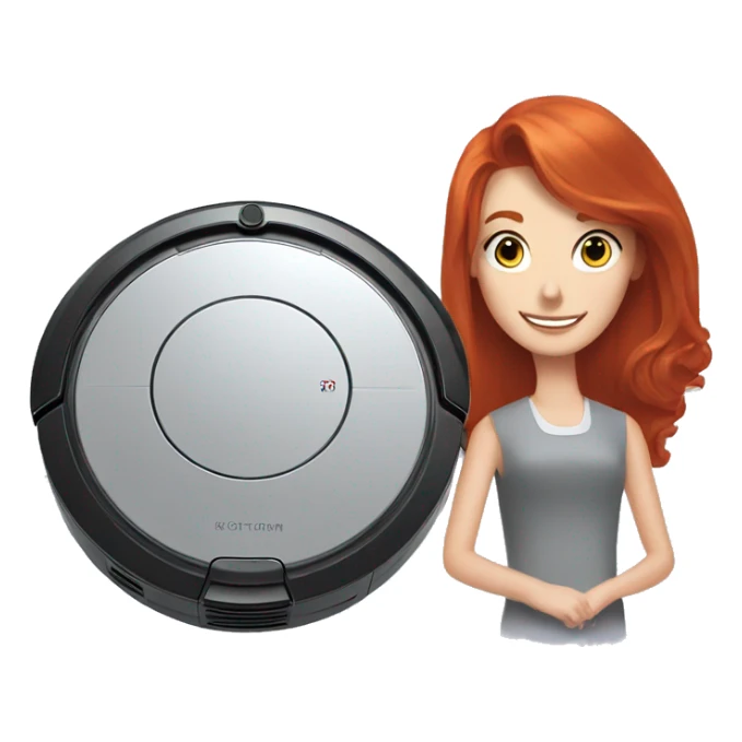 A robot vacuum and a long haired redhead lady being best friends sticker