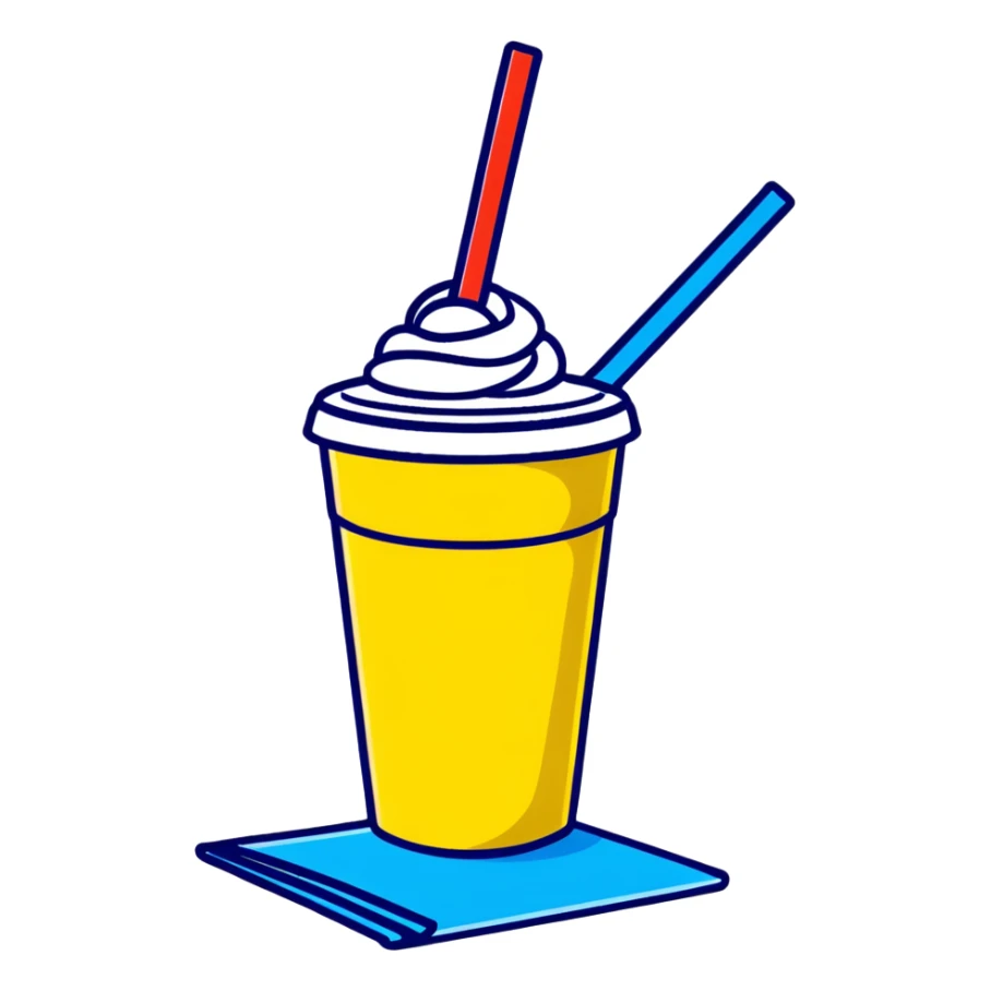 napkins, soda straws, yellow disposable cup sticker