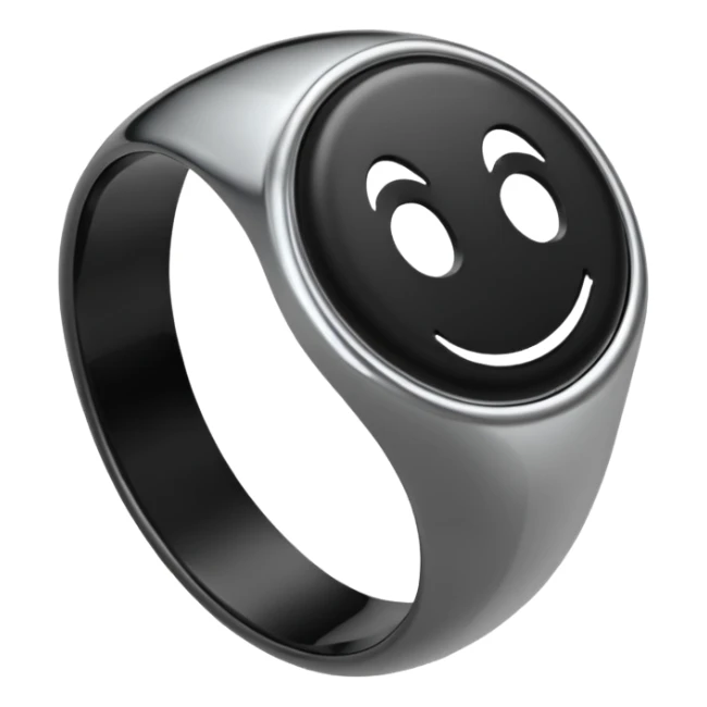 iOS emoji, minimal dark fantasy ring, black metal, flat sticker