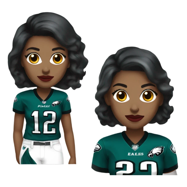  White female dark hair red lips wearing Philadelphia Eagles jersey sticker