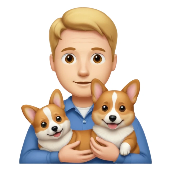 man holding a corgi dog, emoji style, inspired by reference photo sticker