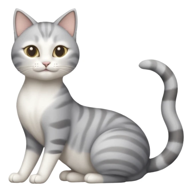 grey and white cat doing a big long stretch sticker