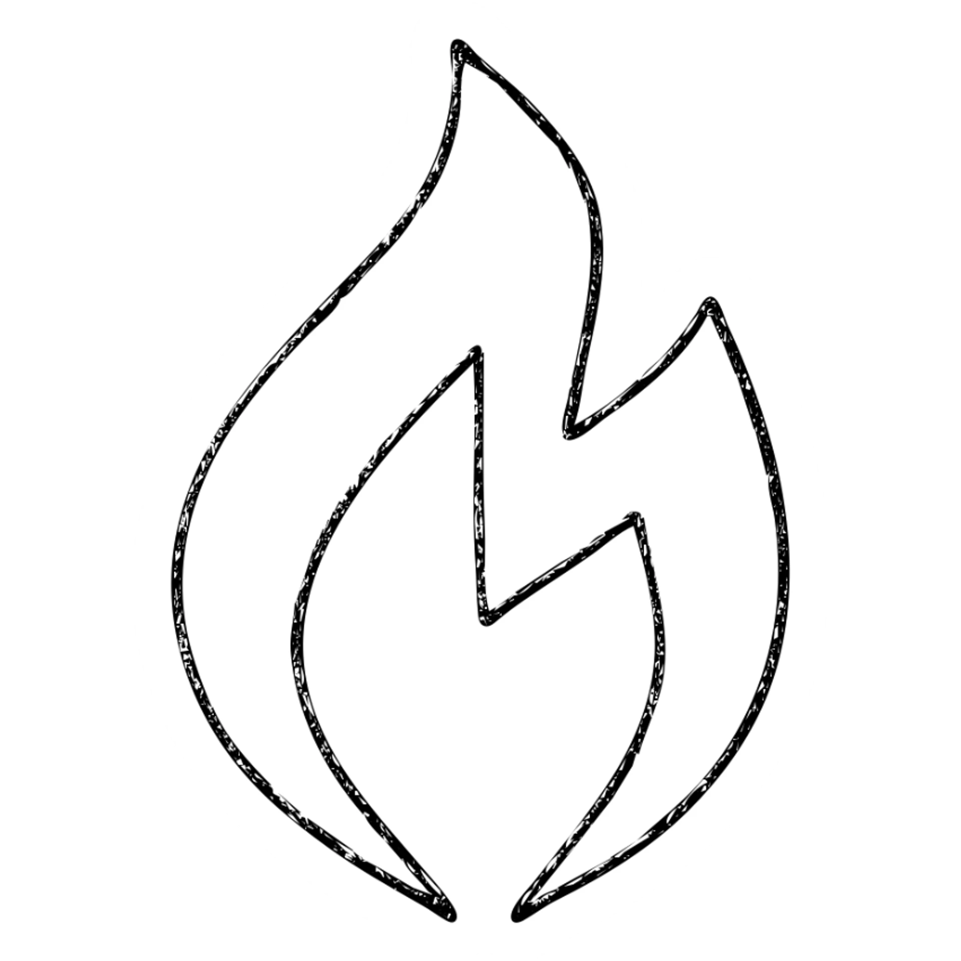 abstract flame shape, geometric style, hand-drawn black outline sticker
