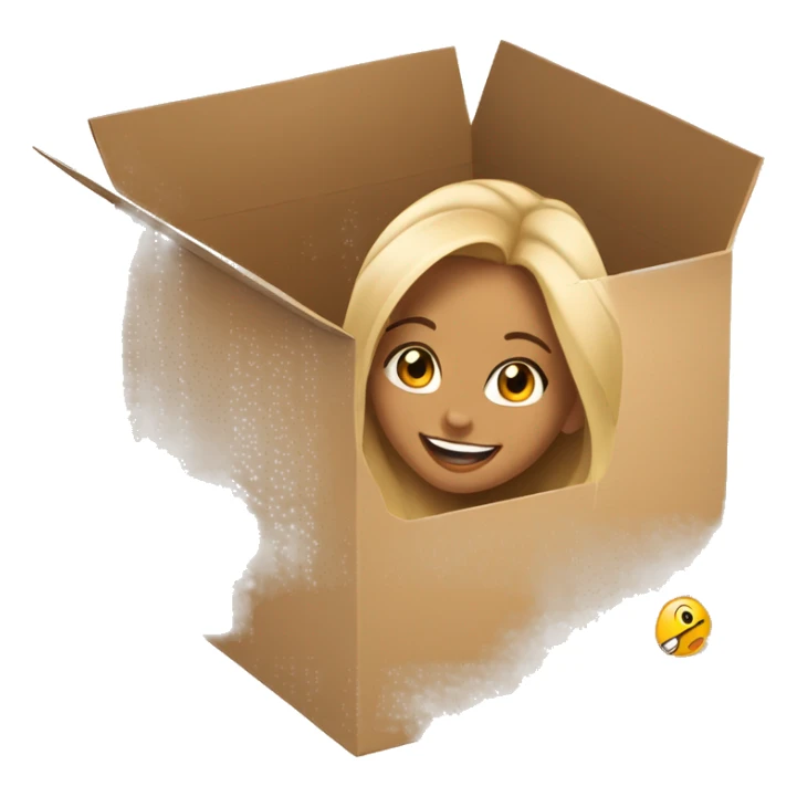 A beautiful woman with light-tan skin peeks cheerfully from an opening in a large cardboard box, her expression playful and inviting. sticker